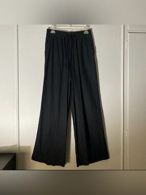 A NEW DAY High Rise Waist Black Wide Leg Linen Pants Pockets Work Office Vacay S